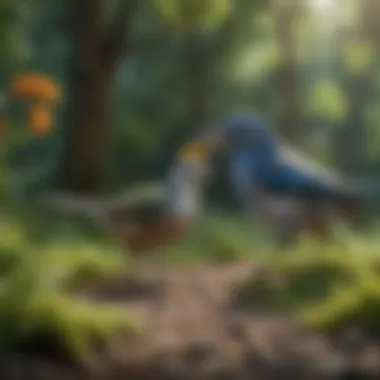 Birds Foraging in Nature Birds foraging for food in a lush green environment
