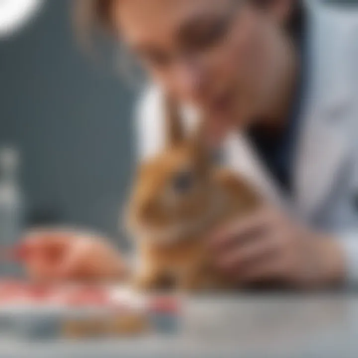 Veterinarian examining a rabbit for urinary health