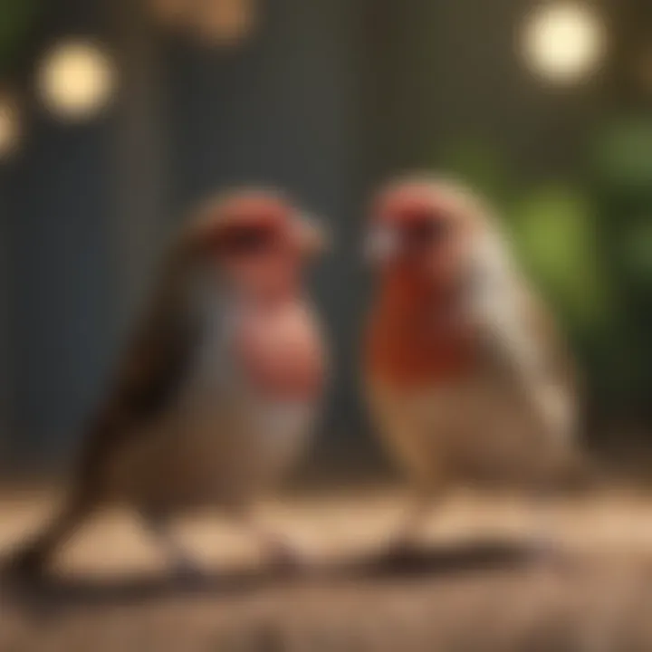 Two finches interacting, demonstrating their social behavior