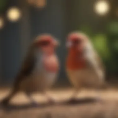 Finches Engaging in Social Interaction Two finches interacting, demonstrating their social behavior