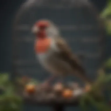 A spacious finch cage filled with natural branches and toys for enrichment