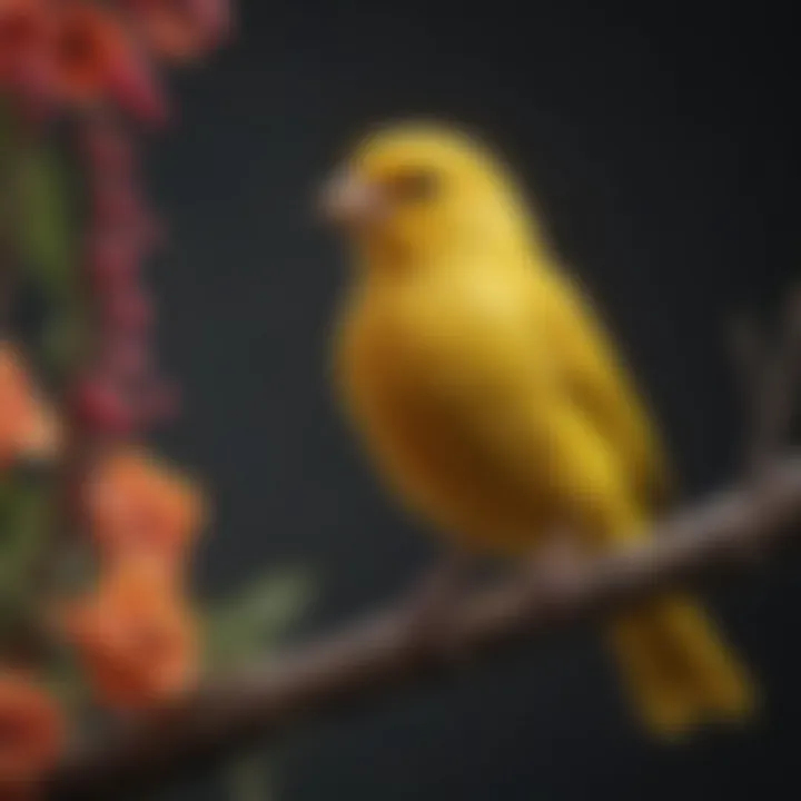 A vibrant canary perched on a branch, showcasing its colorful plumage.