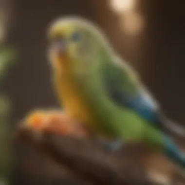 A budgie enjoying a treat in a natural setting