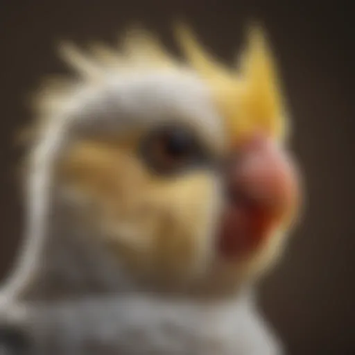 Close-up of a cockatiel showing signs of mite infestation
