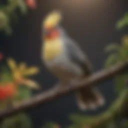 A vibrant cockatiel perched on a colorful branch