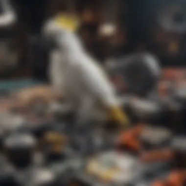 Close-up of different materials used in cockatoo flight suits displayed on a table.