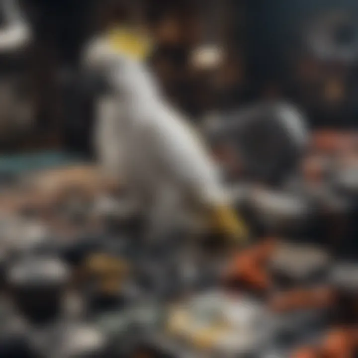 Close-up of different materials used in cockatoo flight suits displayed on a table.