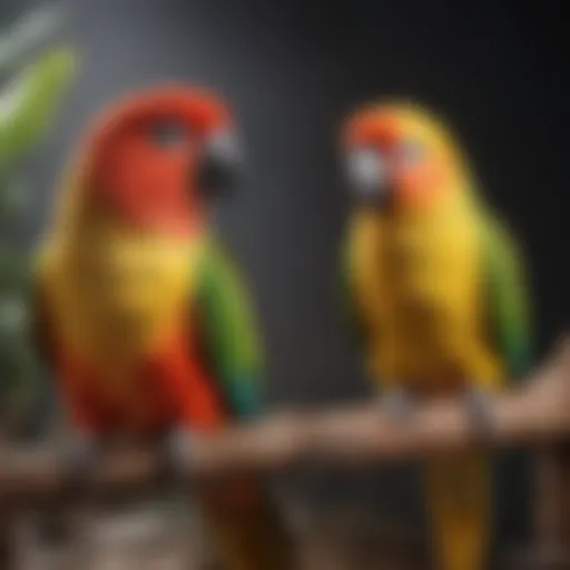 Various conure breeds showcasing their vibrant feathers