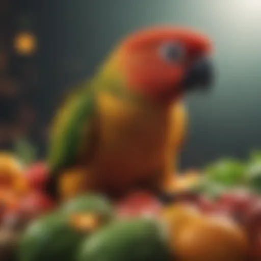 A vibrant array of fruits and vegetables essential for conure health