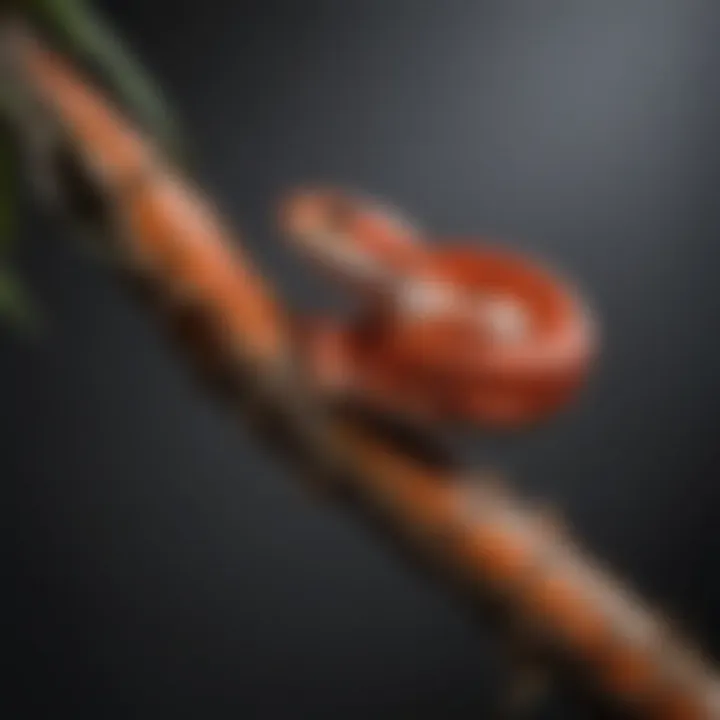 A corn snake coiled comfortably on a branch