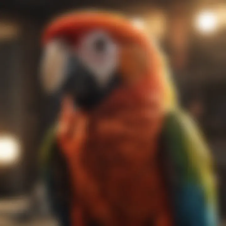 A macaw engaging with a thoughtful owner, highlighting emotional bonding.