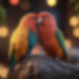 A pair of vibrant lovebirds perched together