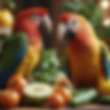 Parrots and Their Love for Fresh Vegetables A close-up of a parrot enjoying a fresh vegetable medley.
