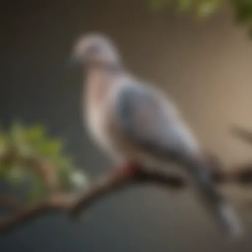 A close-up of a dove perched gracefully on a branch, showcasing its delicate features and plumage.