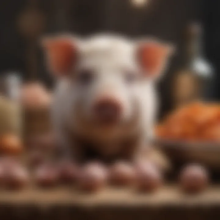 Nutritious food options for dwarf pigs laid out for feeding.
