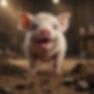 A cheerful dwarf pig enjoying its playful environment.