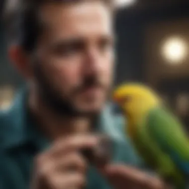 A veterinary professional examining an exotic bird