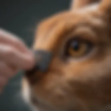 Veterinarian examining a rabbit's eye with diagnostic tools