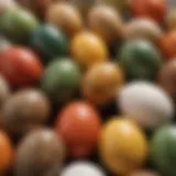 A close-up view of various fake conure eggs made from different materials