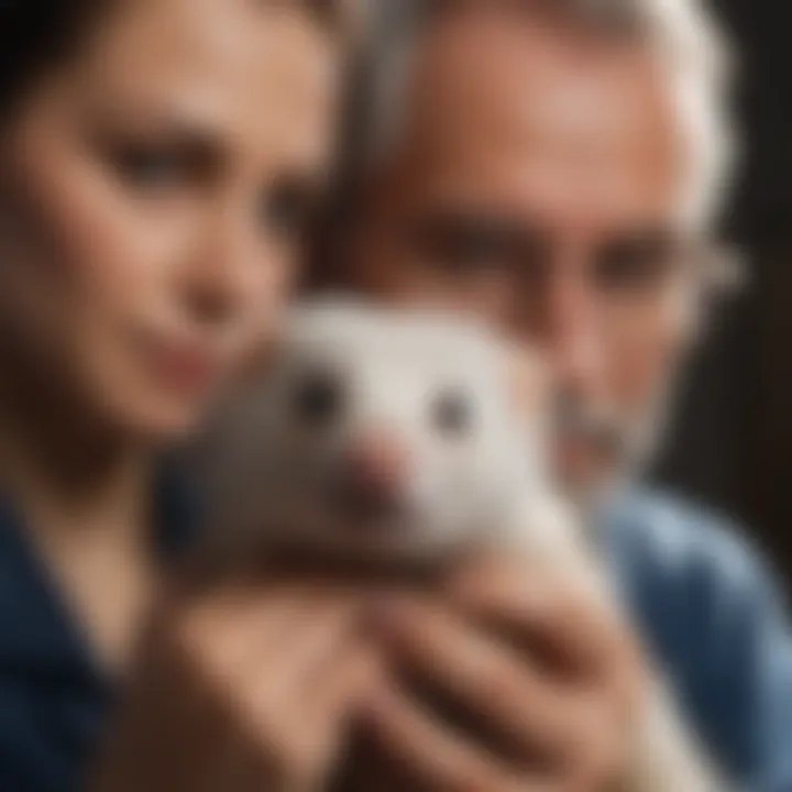 Veterinarian examining a ferret to diagnose hair loss cause