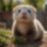 A healthy ferret playing in a sunny backyard