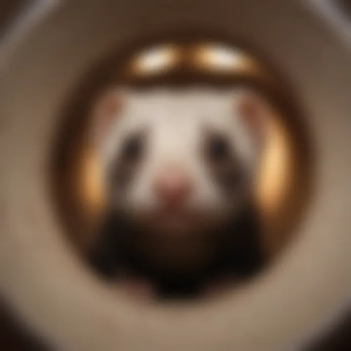 A ferret curiously peeking out from a tube