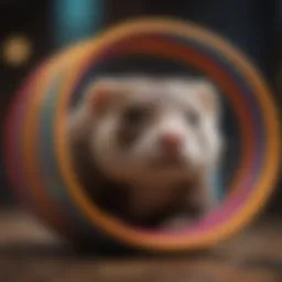 A ferret joyfully exploring a colorful tube
