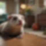 A ferret exploring a cozy living room setting