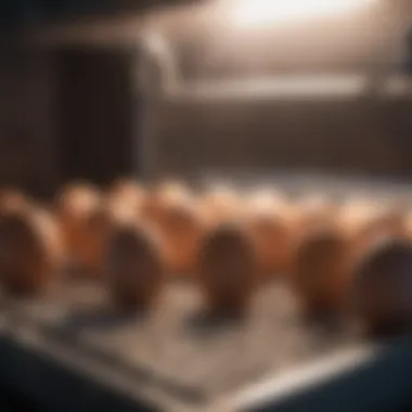 Close-up view of finch eggs nestled in a warm environment inside an incubator.