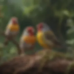 A vibrant array of finch species showcasing their unique colors and patterns in a natural setting.