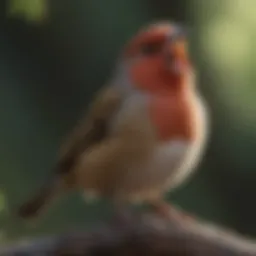A close-up of a finch perched on a branch, vocalizing.