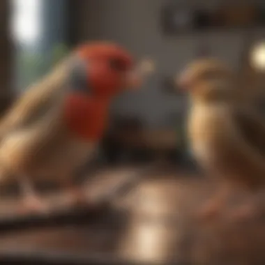 Bonding with Your Finch Companion A pet owner interacting with a finch in a home environment.