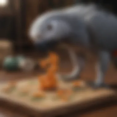 Puzzle Foraging Toy in Action African Grey parrot playing with a puzzle foraging toy