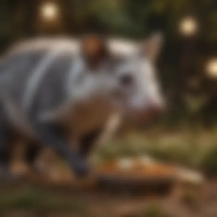An opossum feeding on the Fox Valley Opossum Formula in a naturalistic setting