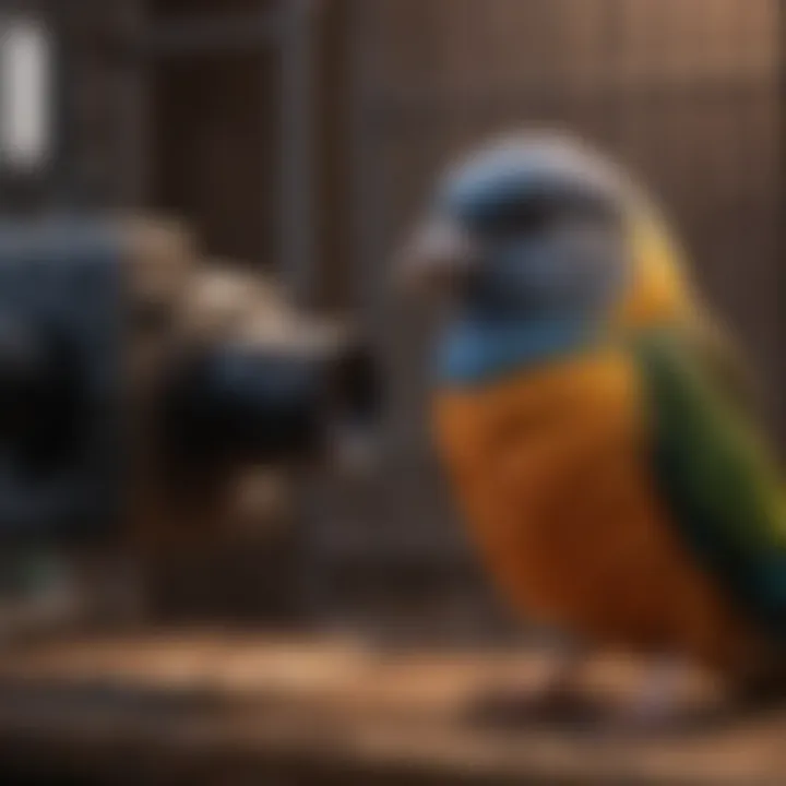 Bird owner setting up full spectrum lighting in a cage