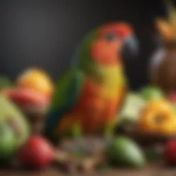 Colorful array of fresh fruits for conures