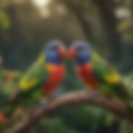 Vibrant lorikeets enjoying nectar