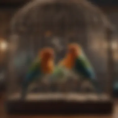 Spacious love bird cage highlighting multiple levels.