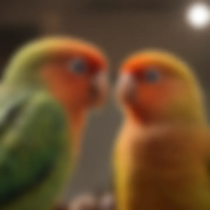 A lovebird interacting with its owner, demonstrating their social behavior and companionship.