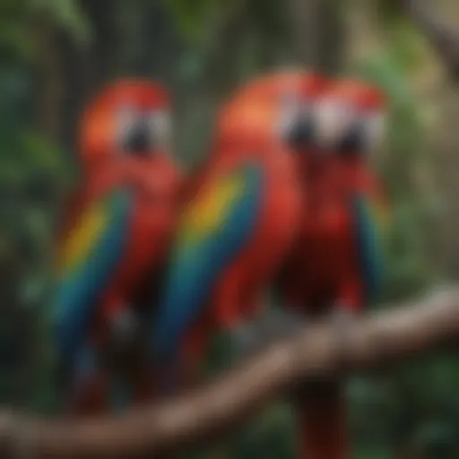 A vibrant macaw perched gracefully on a branch, showcasing its stunning plumage.