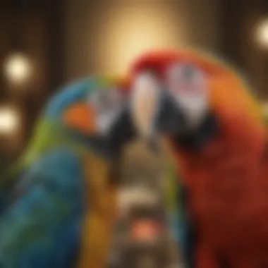 A close-up of a macaw interacting with its owner, emphasizing socialization