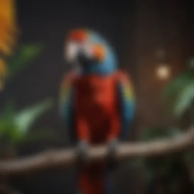 A vibrant macaw perched on a branch showcasing its colorful feathers