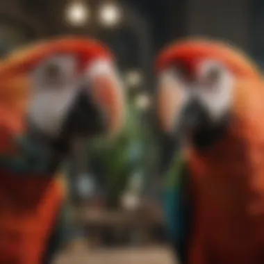 A macaw engaging in playful interaction with its owner, demonstrating social behavior.