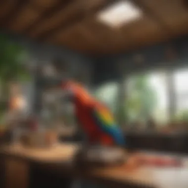 Creating the Perfect Habitat for Macaws A well-designed indoor habitat for a macaw, highlighting the importance of a proper living space