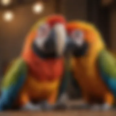 Macaw Intelligence and Playfulness A close-up of a macaw interacting with a toy, emphasizing its intelligence and playfulness