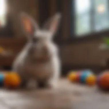 Playtime Fun for Mini Rabbits Mini rabbit playing with colorful toys