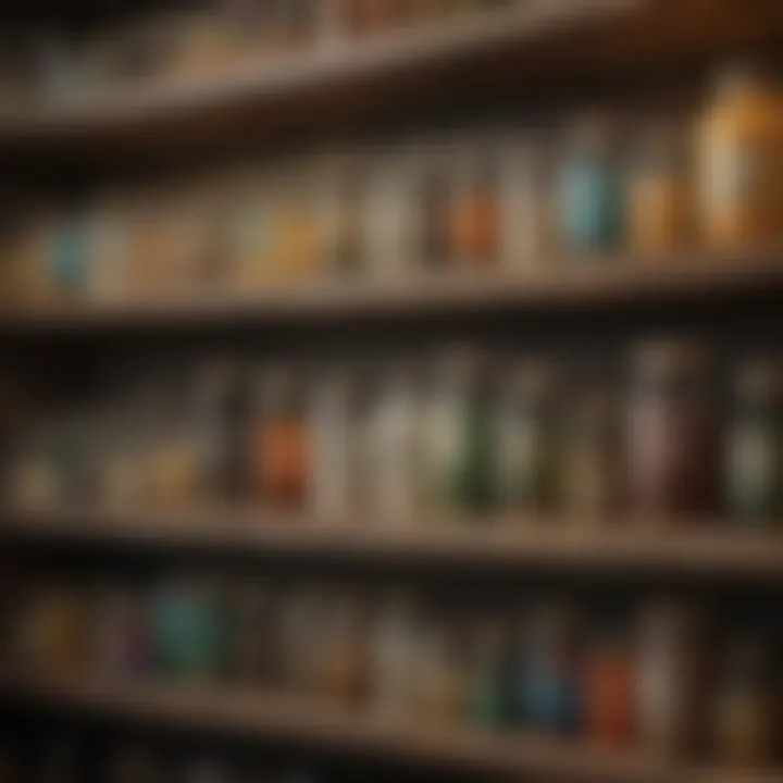 Various molting supplements displayed on a shelf.