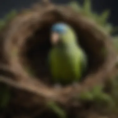 Natural nesting materials for parakeets including grass, twigs, and leaves