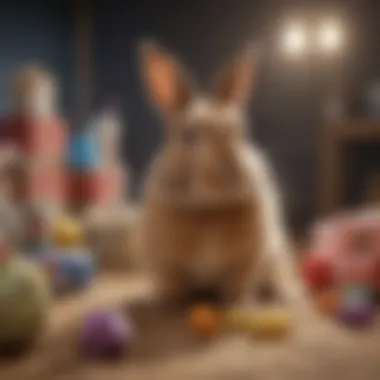 Rabbit in a Chew-Safe Space A serene rabbit in a safe environment surrounded by chew-safe toys and no chew spray