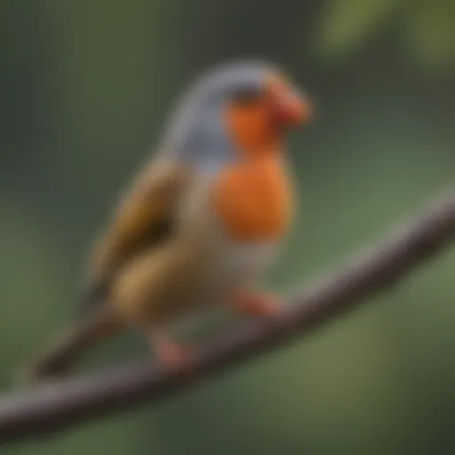 Vibrant zebra finch perched on a branch